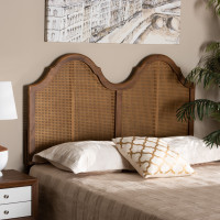 Baxton Studio MG9739-1-Ash Walnut Rattan-HB-Queen Baxton Studio Hazel Vintage Classic and Traditional Ash Walnut Finished Wood and Synthetic Rattan Queen Size Arched Headboard